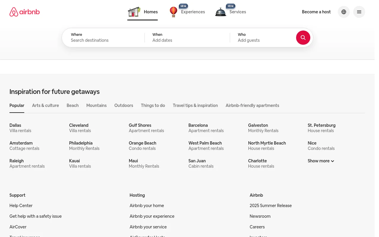 Screenshot of Airbnb
