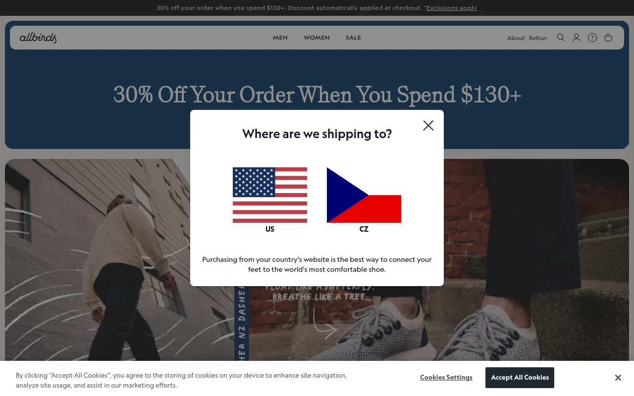 Screenshot of Allbirds