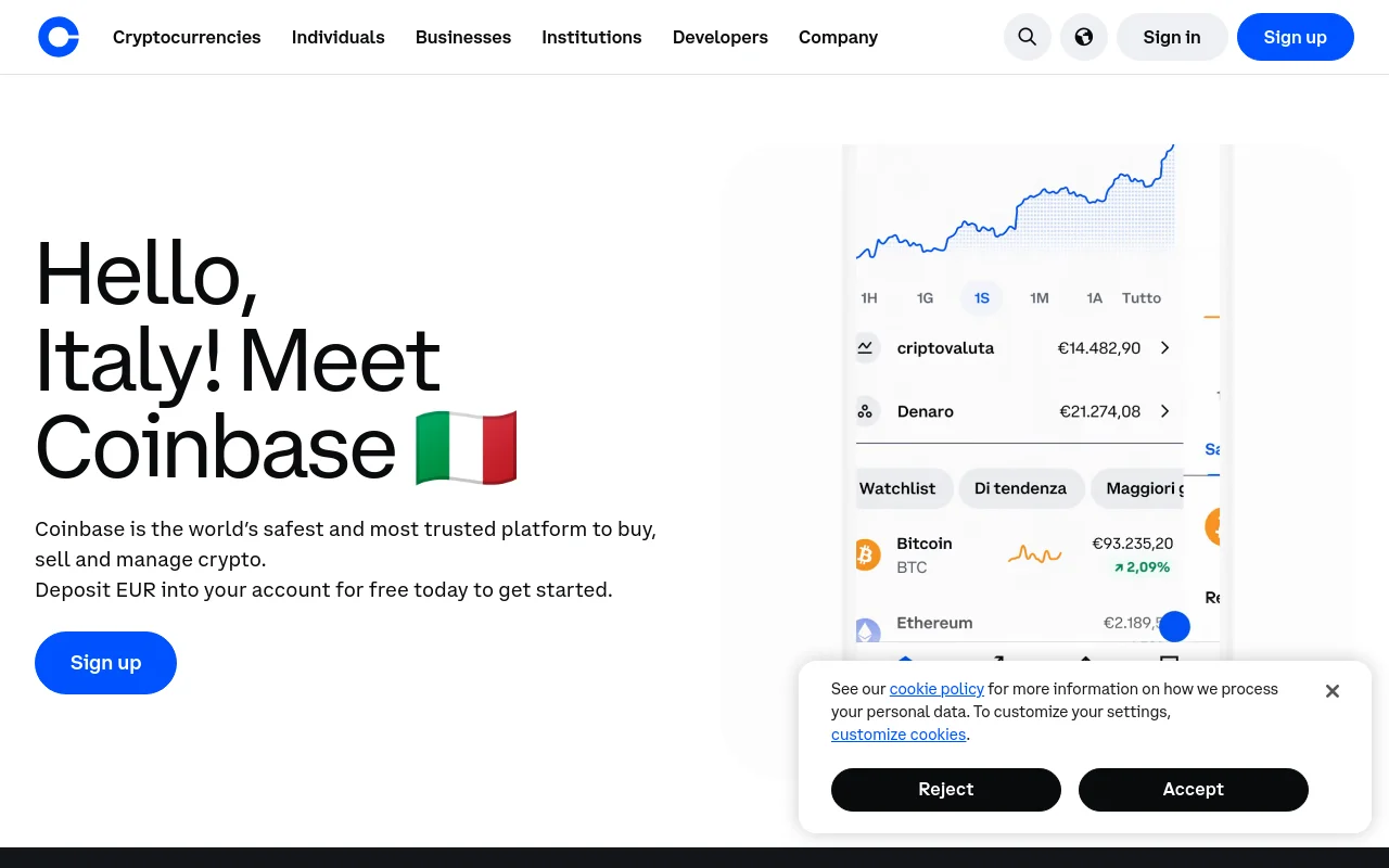 Screenshot of Coinbase