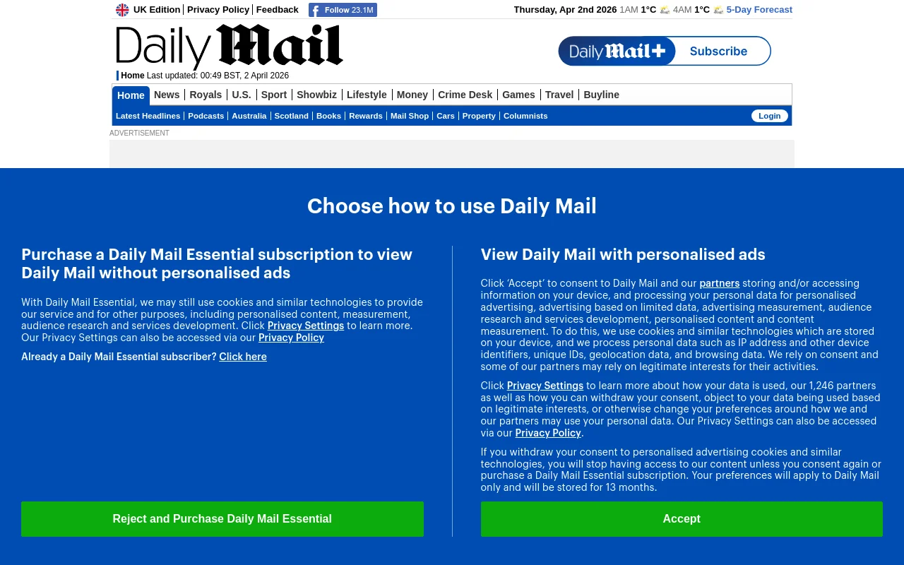 Screenshot of Daily Mail