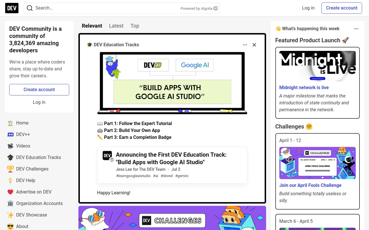 Screenshot of DEV Community