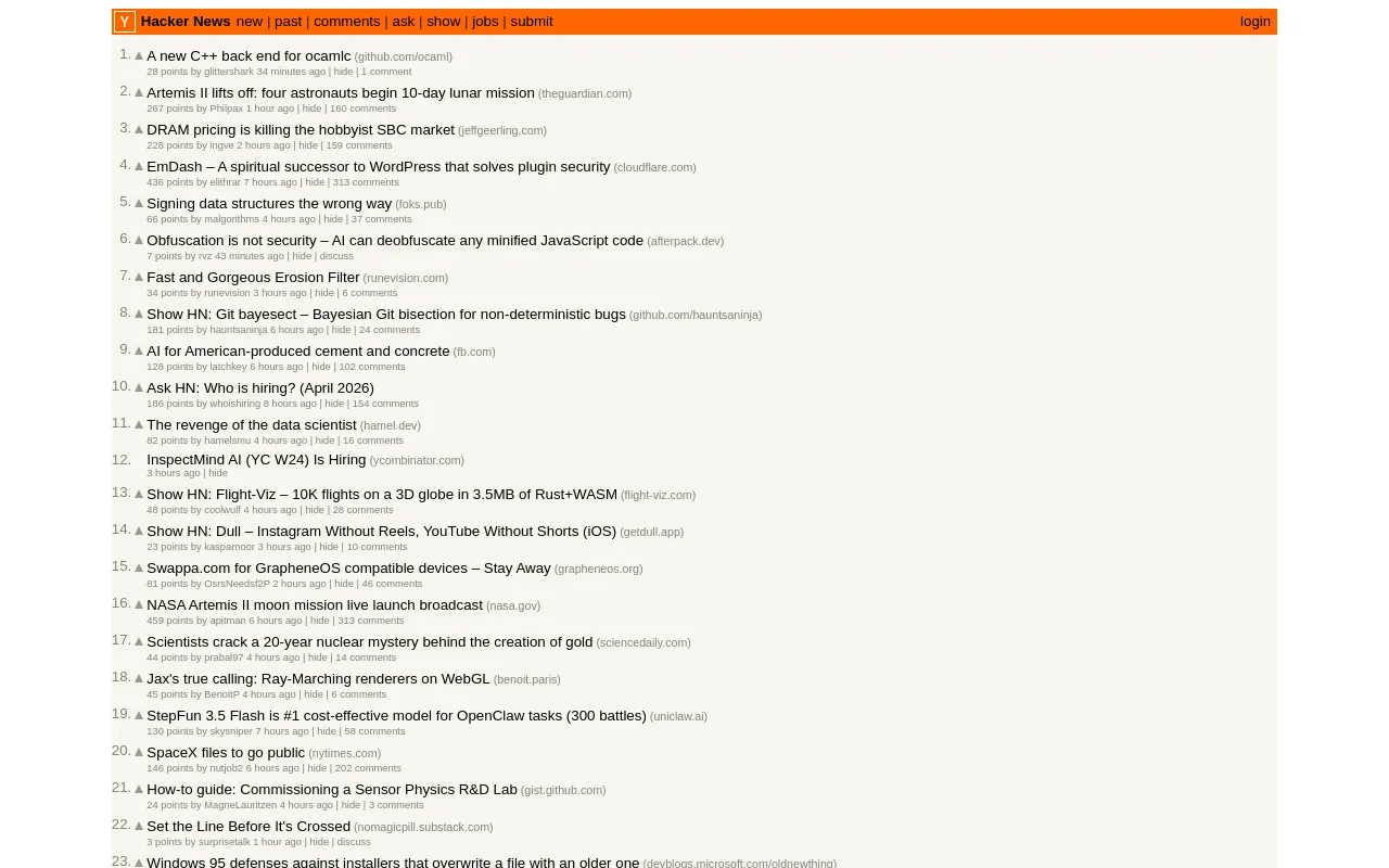 Hacker News screenshot