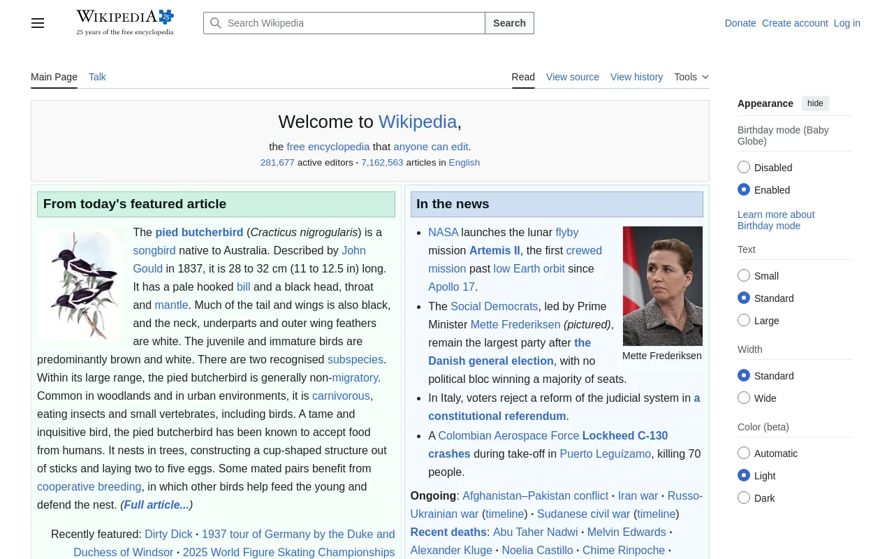 Wikipedia (Lite) screenshot