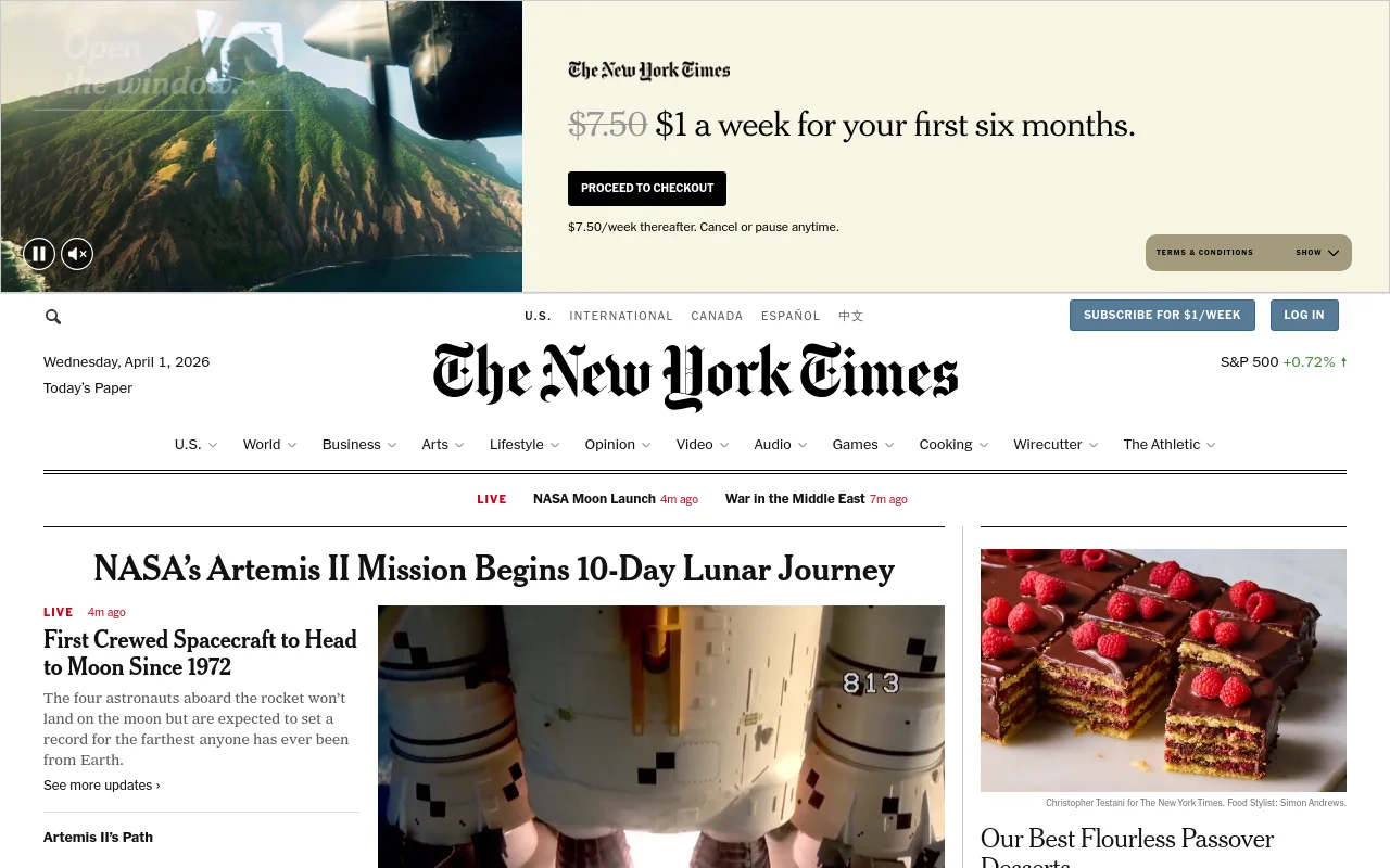 Screenshot of The New York Times