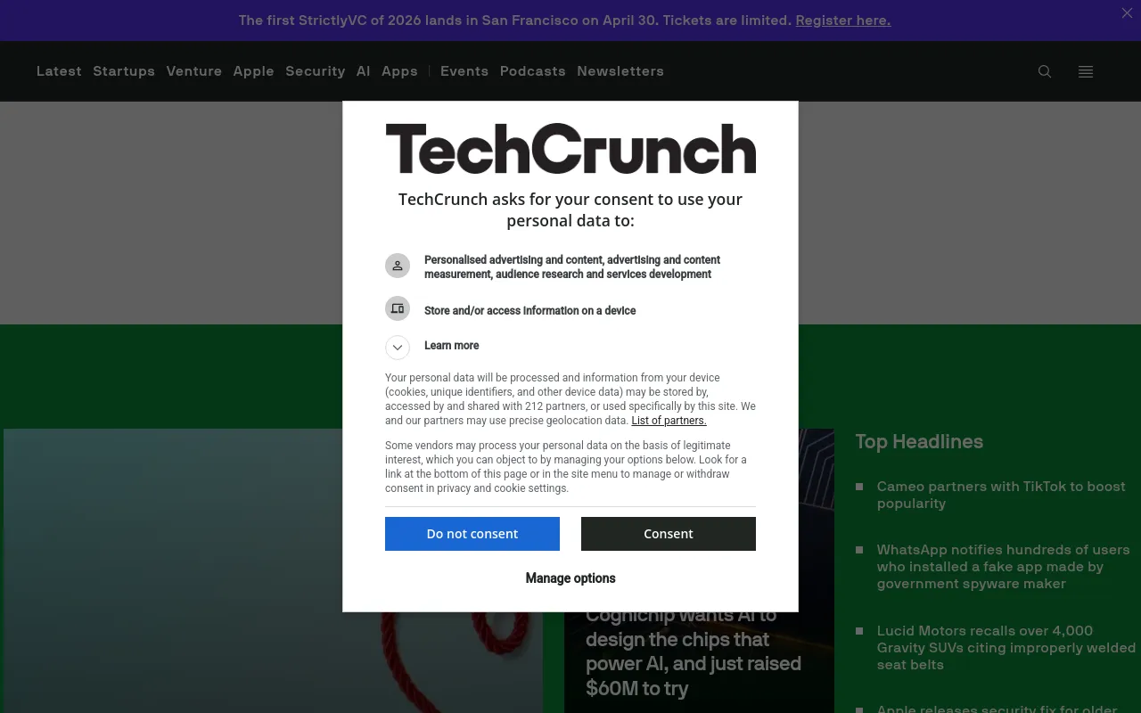 TechCrunch screenshot
