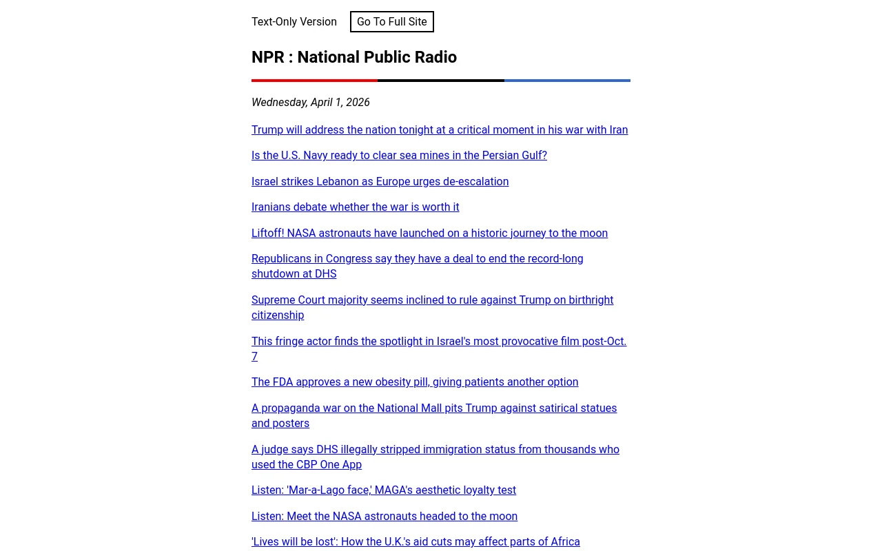 Screenshot of NPR Text
