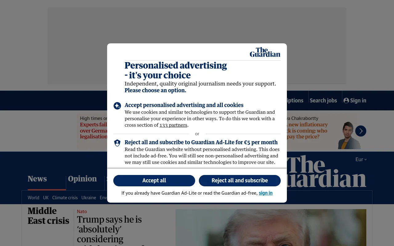 Screenshot of The Guardian