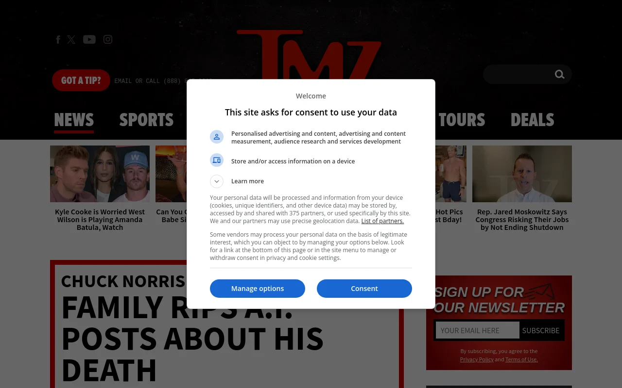 Screenshot of TMZ